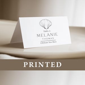 Seashell Wedding Place Cards: Personalized Meal Choice, Beach Reception