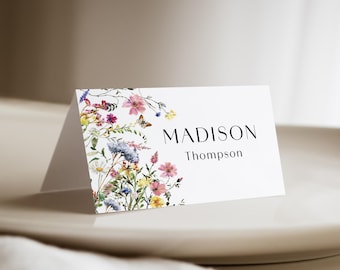 Wildflowers Place Cards, Printed and Personalized Floral Name for Bridal Shower, Rehearsal Dinner, PC204