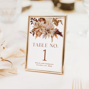 Fall Wedding Table Numbers Printed, 5x7 table numbers, 4x6 table number, autumn wedding, fall reception, boho wedding, TN111