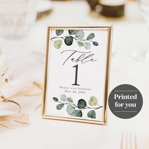 Eucalyptus Table Numbers Printed, 5x7 or 4x6, Greenery Wedding Table Signs, Elegant Reception, TN104 image 4