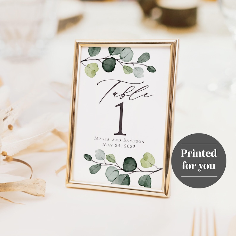 Eucalyptus Table Numbers Printed, 5x7 or 4x6, Greenery Wedding Table Signs, Elegant Reception, TN104 image 4