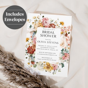 Wildflower Bridal Shower Invitation Printed, With Envelopes, spring bridal shower, summer bridal shower, floral bridal shower, B116 image 2