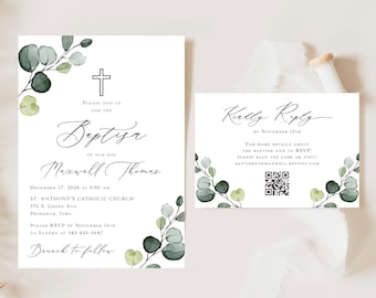 Baby Baptism Invitation with RSVP qr code Printed, printed invitations, girl baptism, boy baptism, gender neutral, CB101