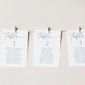 Dusty Blue Wedding Seating Chart Cards Personalized: Modern Script, Printed on Thick Stock SC130
