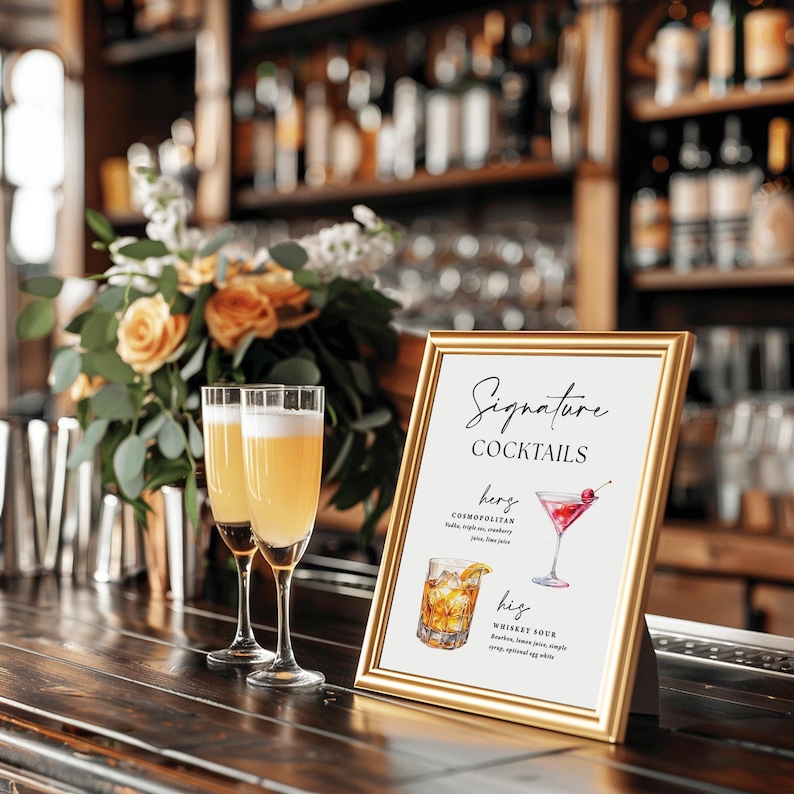 Signature Drinks Wedding Sign Watercolor Artwork Printed: Bar Menu ...