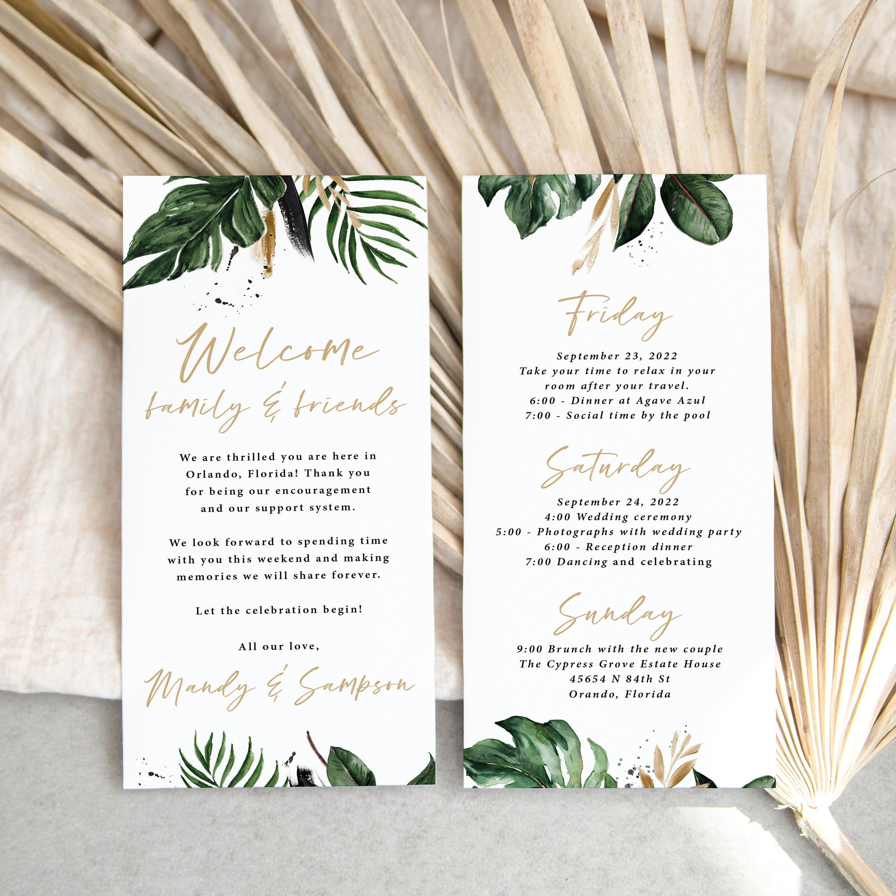 Edit Print Destination Wedding Itinerary Fan Tropical Wedding Itinerary Template TWBI Welcome Letter Welcome Note /& Wedding Timeline