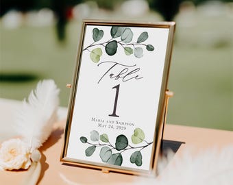Eucalyptus Table Numbers Printed, 5x7 or 4x6, Greenery Wedding Table Signs, Elegant Reception, TN104