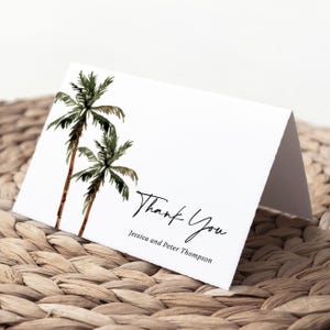 Palm Tree Wedding Thank You Card Printed, Folded with Envelopes, tropical destination, T123 image 5
