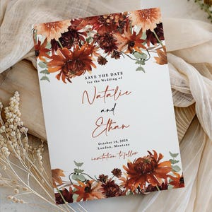 Fall Wedding Save the Date Card printed and personalized: includes envelopes, terracotta florals, S120