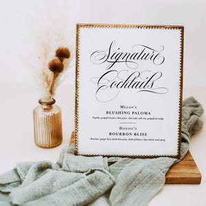 Classic Signature Drinks Wedding Sign printed: reception decor, his and hers, WS133 image 8
