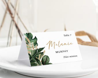 Destination Wedding Place Cards with Meal Choice, Tropical Hawaii Personalized Name Cards Printed, PC129