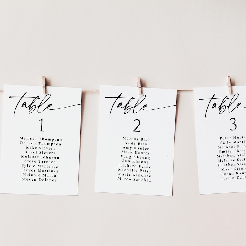 Simple Wedding Seating Chart Cards Printed, Modern Reception Table Assignments, Minimalist Wedding Decor, SC112 afbeelding 7