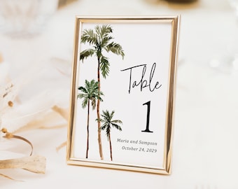 Palm Tree Table Numbers Printed, 5x7 table numbers, 4x6 table numbers, printed table numbers, tropical wedding, destination wedding, TN103