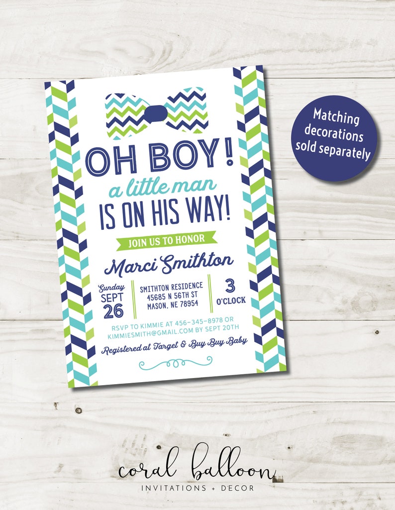 Bow Tie Baby Shower Invitation Printed Or Printable
