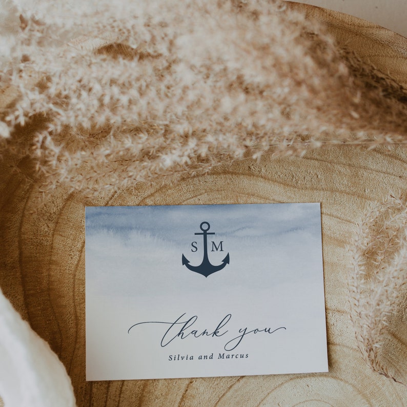 Nautical Wedding Thank You Card printed, with Envelopes, Folded Thank You Card, printed, T109 image 3