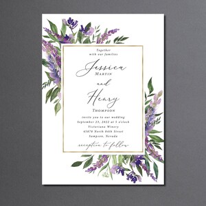 Purple and Gold Wedding Invitation Suite printed: mail in RSVP details card, floral, W127 image 5