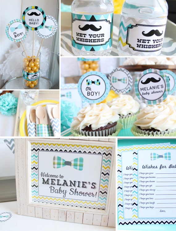 Mustache Baby Shower Decorations Banner Cupcake Toppers Games