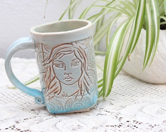 Mystery Woman Mug - blue and brown