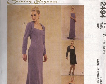 McCall's "Evening Elegance" Sewing Pattern 2494 - Misses' Lined Dress & Shrug (4-8, 8-12, 10-14)