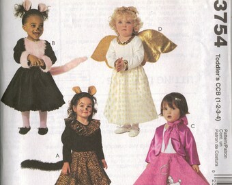 McCall's Costume Sewing Pattern 3754 - Toddler's Cat, Angel, 50's Girl, Cheetah Costumes (1-4)