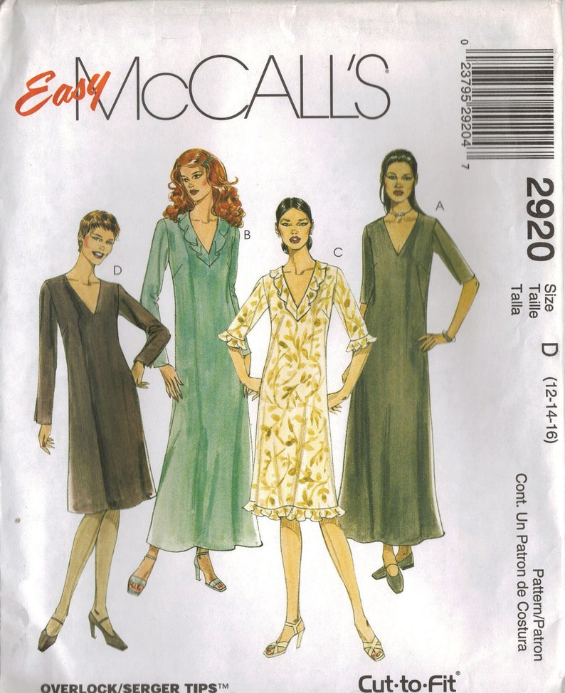 McCall's Sewing Pattern 2920 Easy McCall's Misses' Dress 4-8, 8-12, 10-14, 12-16 image 1