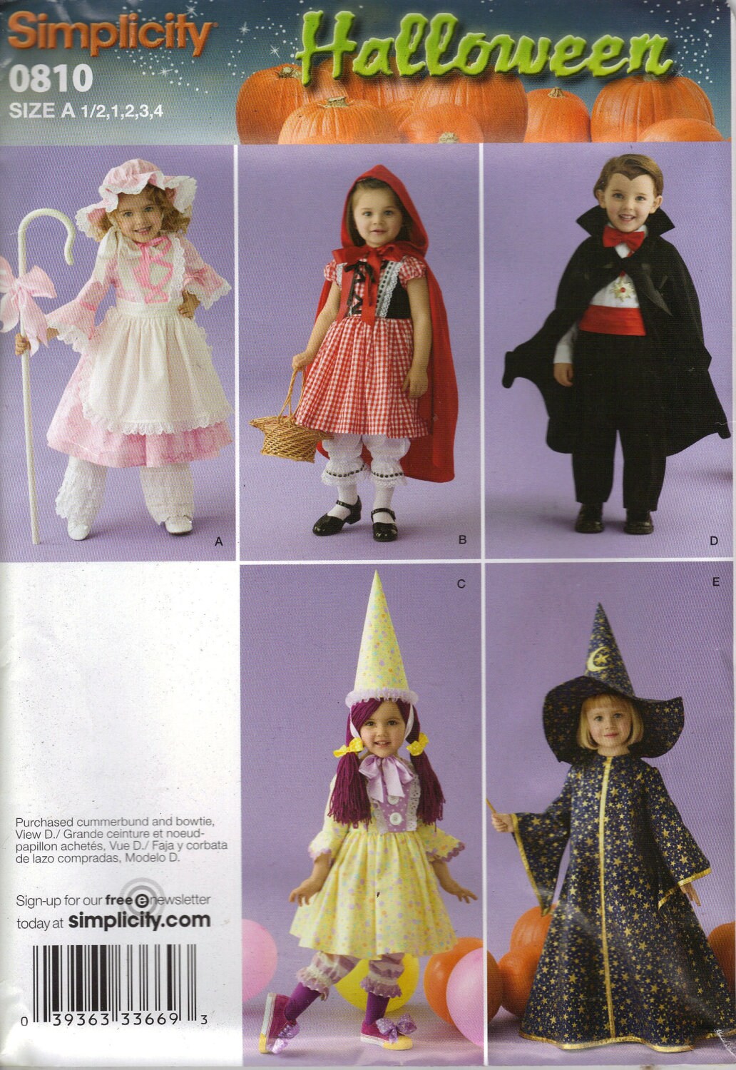 Simplicity Costume Sewing Pattern 0810 (aka 2571) - Toddler's Fantasy Costumes (.5-4)