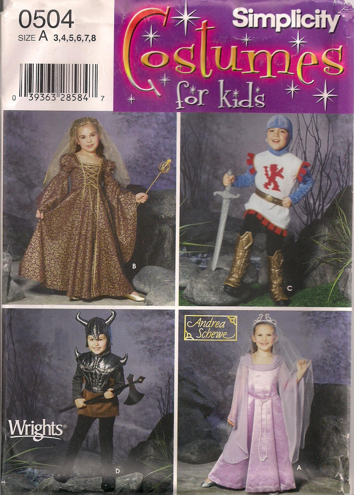 Simplicity Sewing Pattern 5520 Girls Boys Princess Knight Costumes Size 3-8 