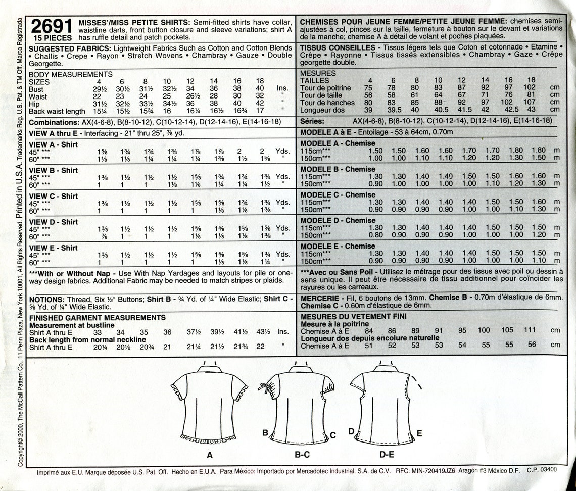 Mccall's Sewing Pattern 2691 Misses'/miss Petite - Etsy