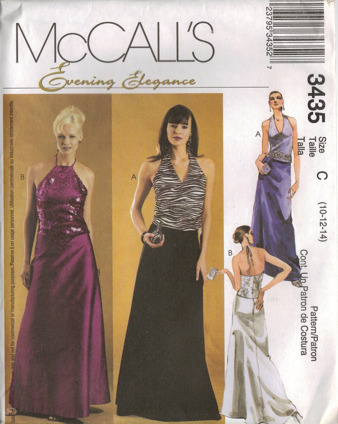 Mccall's evening Elegance Sewing Pattern 3435 Misses' Lined Tops ...