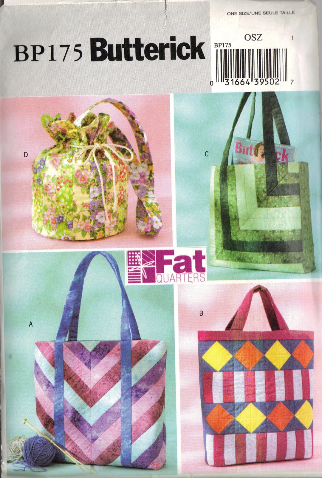 Butterick Sewing Pattern BP175 - Fat Quarters Handbags - Etsy