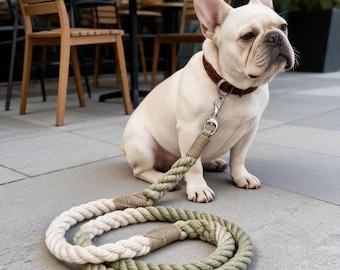 Handmade Sage Green Cotton Rope Dog Leash, Organic Braided Pet Lead, Dog Walking Leash, Wedding Dog Leash