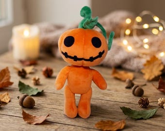 Ręcznie robiona pluszowa zabawka w kształcie dyni, miękka dekoracja na jesienne Halloween, szyta uśmiechnięta lalka