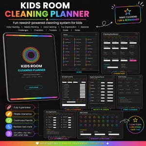 Kids Room Cleaning Planner ,Hyperlinked fillable interactive Chore Chart,Reward System Printable, ADHD Kids Routine Checklist, GoodNotes PDF