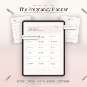 新米ママのためのデジタル妊娠プランナー｜ハイパーリンク付き妊娠日記、記入式ベビープランナー、印刷可能な新生児メモリーブック、GoodNotesギフト