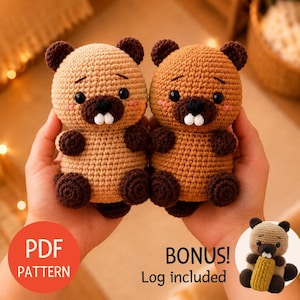 Beginner-Friendly Beaver Amigurumi Crochet Pattern, No Sew Cute Beaver Plush Tutorial (Instant Download PDF)