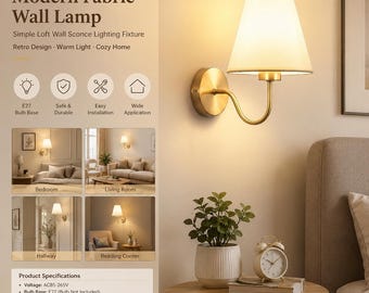 Modern Fabric Wall Lamp Gold Black Bedside Bedroom Living Room Hallway Lighting Fixture, E27