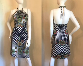 1970's J Tiktiner Cote D’Azur - Nice France ModPrint Halter Dress M