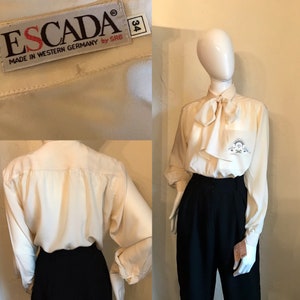 1980’s Escada Saks Fifth Avenue Ivory Silk Power Blouse 4 NWT