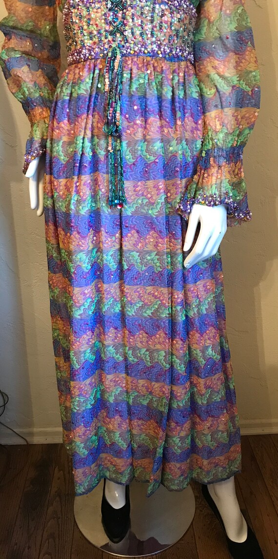 Vintage 1970's Valentina Jewel tone Beaded Maxi D… - image 4