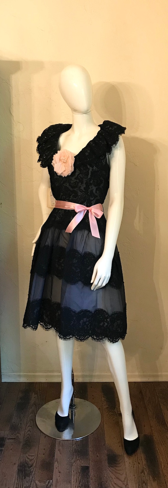 Vintage 1980’s Scaasi Boutique Black Lace Cocktai… - image 3