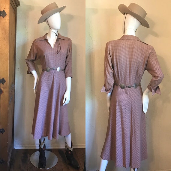Vintage 1940's 50's Checkered Gabardine swing Dres