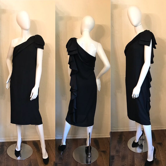 1980’s Bill Blass Black One Shoulder Grecian Even… - image 1