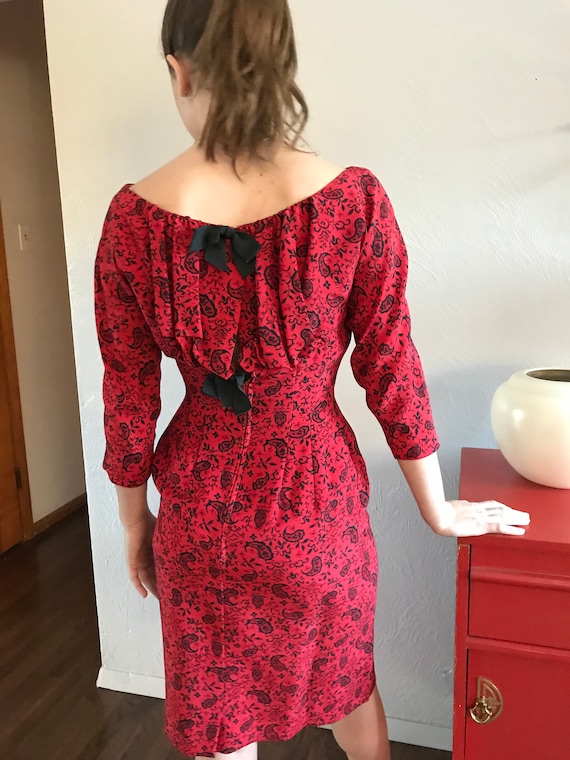 1950’s Mr. Mort Sexy Red Paisley Wiggle Dress S