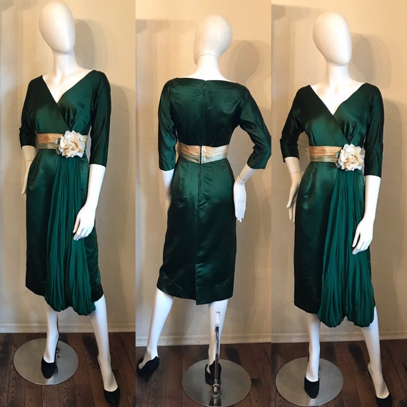 1950’s Femme Fatale Rich Green Silk Satin Cocktail