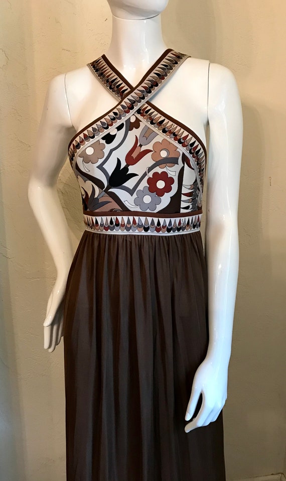 1960’s iconic Emilio Pucci Brown Knit Halter Dres… - image 3