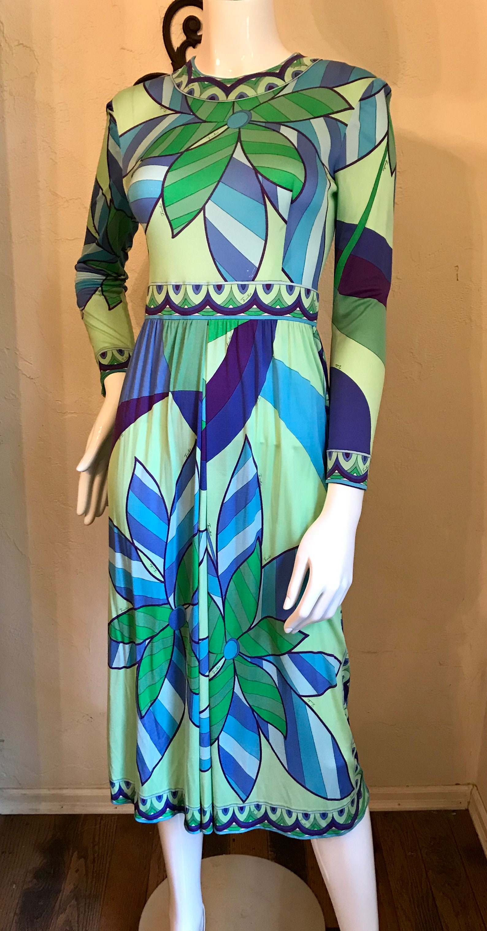 1960s Emilio Pucci Italy Mod Blue Flower Print Dress S - Etsy