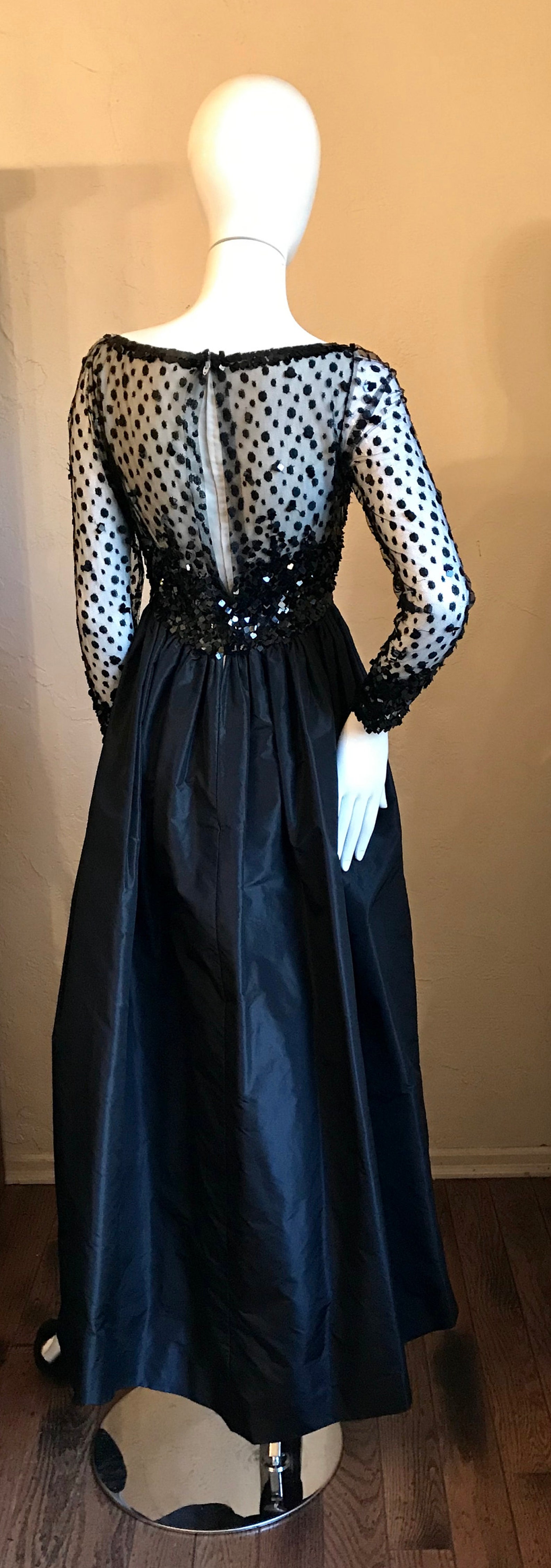 Vintage 1970s Alfred Bosand Black Lace Dress