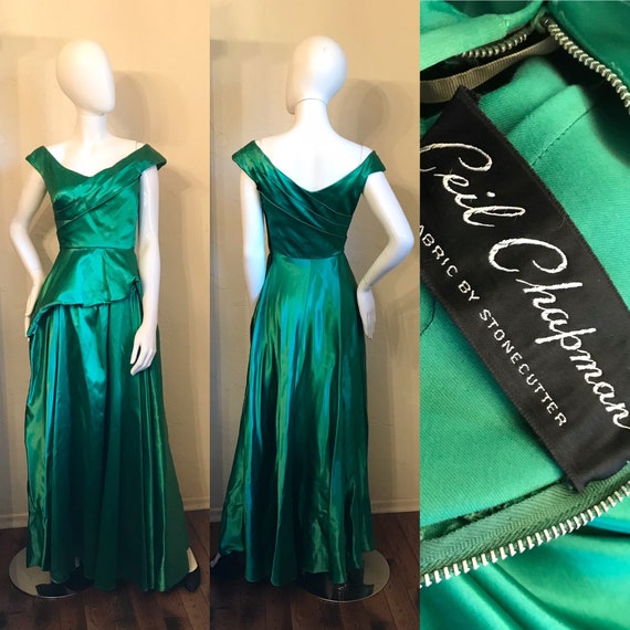 1940’s 1950’s Ceil Chapman Emerald Green Evening G