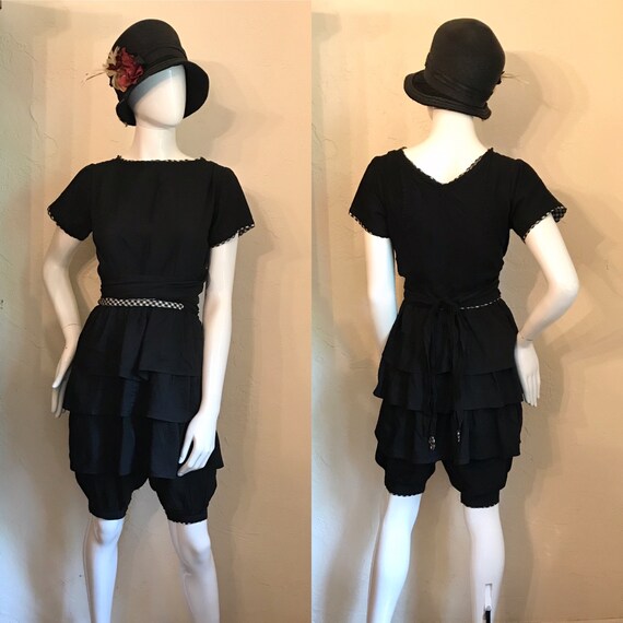 Antique Victorian Edwardian Black Ribbed Cotton Ba