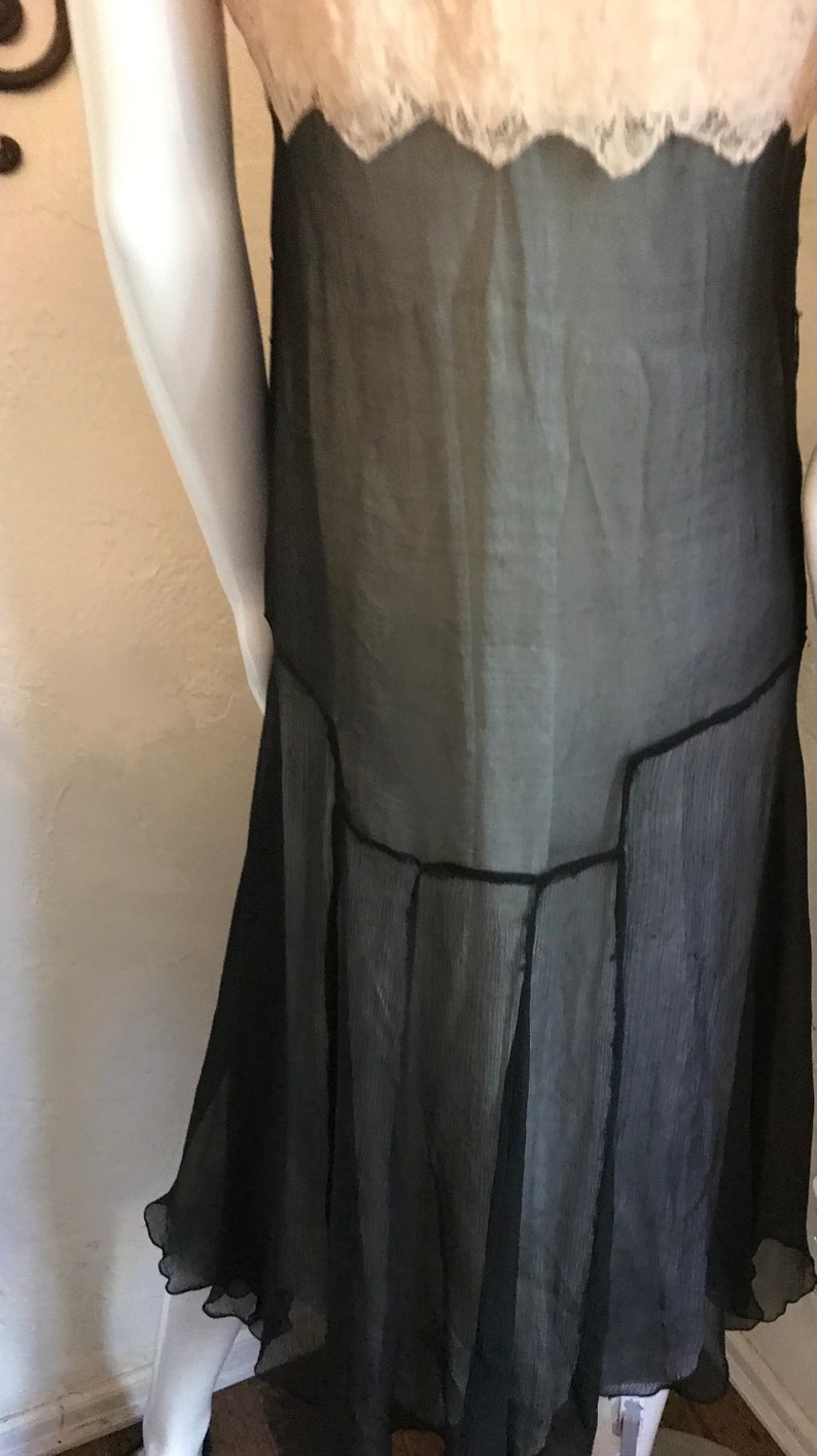 1920's 30's Art Deco Flapper Silk Chiffon & Lace Dress S-M image 7